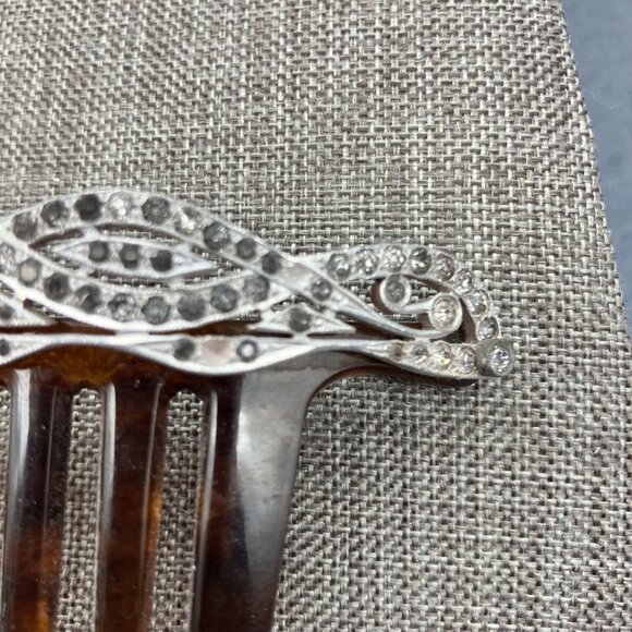 F. & Co. Vintage Hair Comb As Is 3 In Platinum Tortoiseshell Rhinestones Retro - Picture 8 of 10